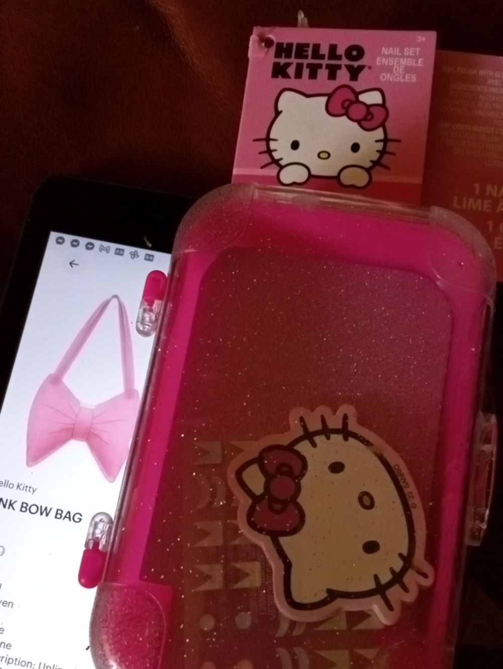 PINK BOW BAG &Hello Kitty Nail File Sticker For Nail An Case